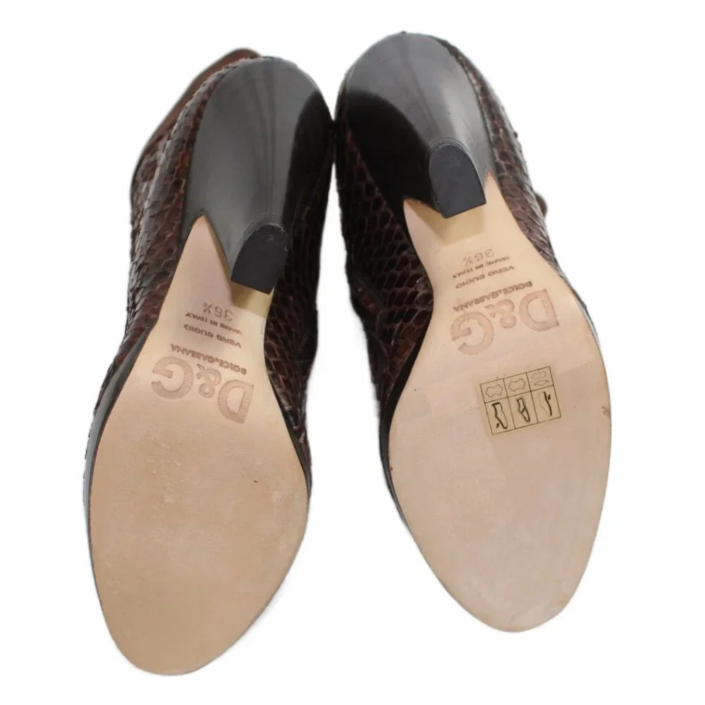 Dolce & Gabbana Brown Exotic Python Leather Suede Cuff Low-Calf Boot, Size 36.5 - Picture 9 of 10